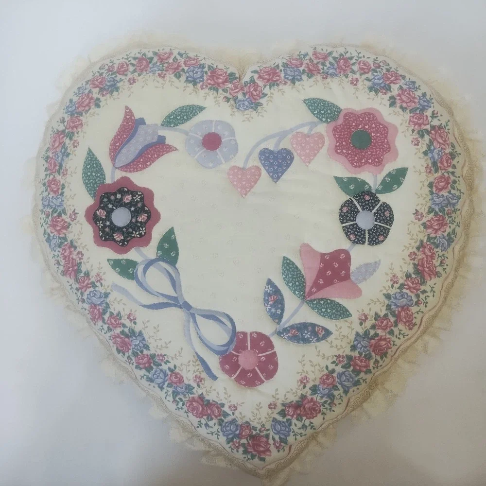 Heart Throw Pillows Set of 2 Cream Floral Lace Cottagecore Burrowcore